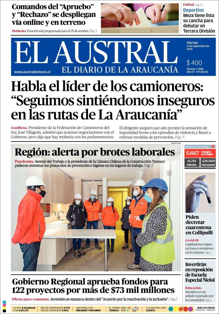 Portada de El Austral de Temuco (Chile)