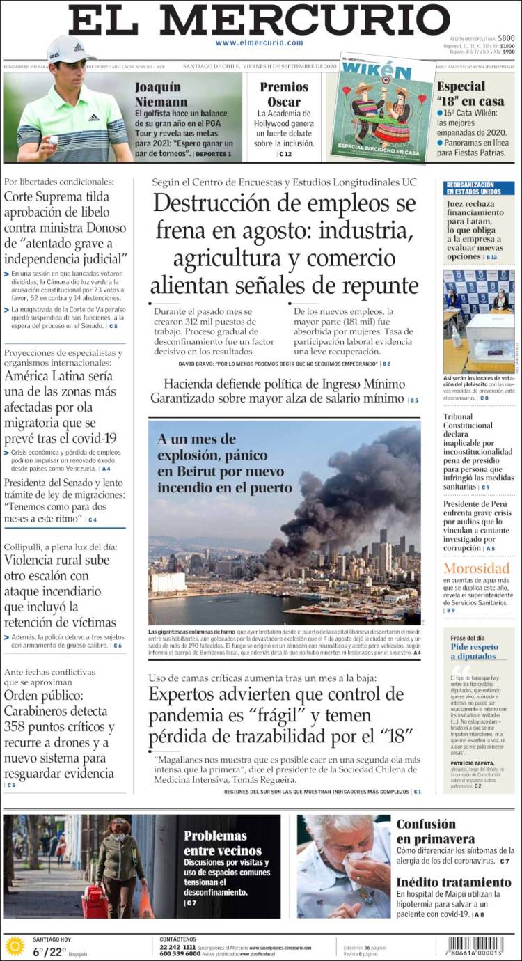 Portada de El Mercurio (Chile)