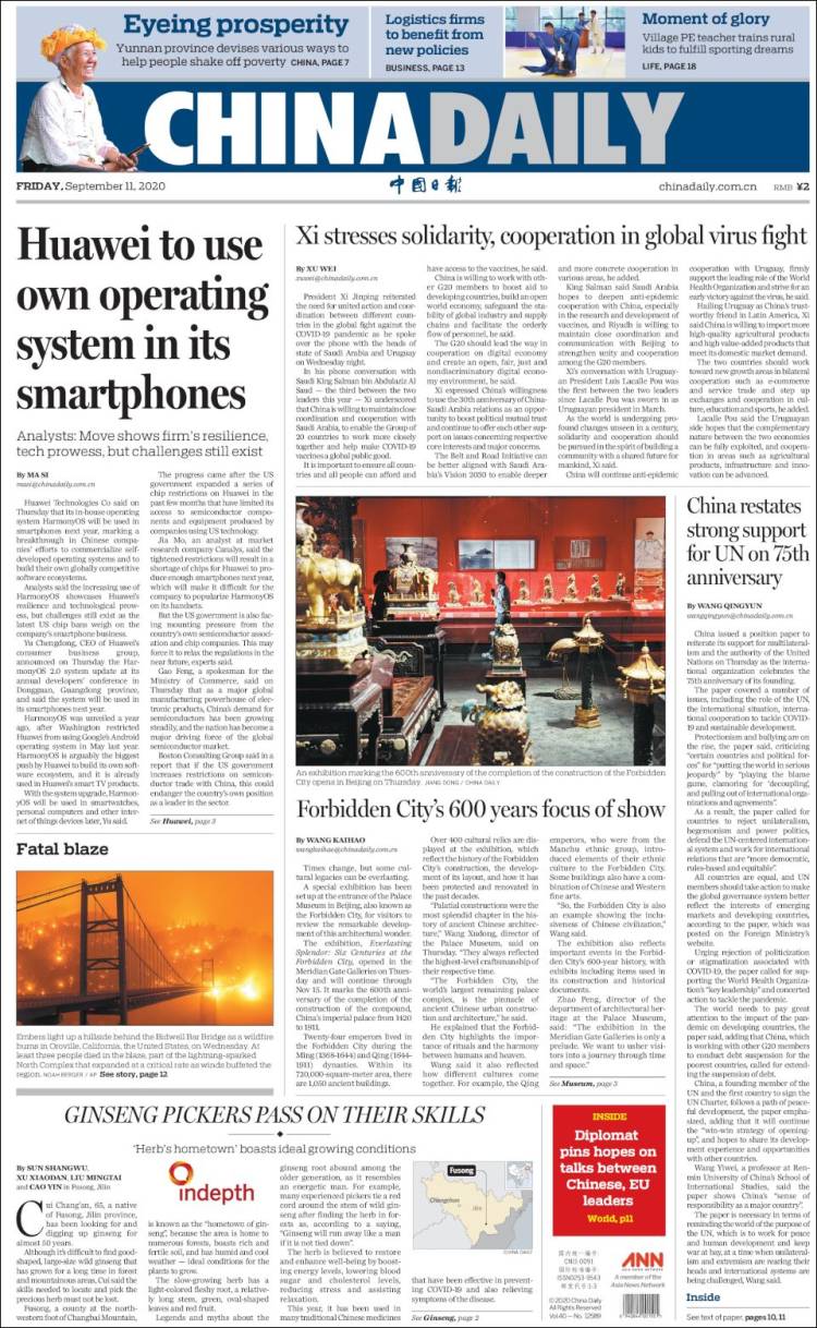 Portada de China Daily (China)