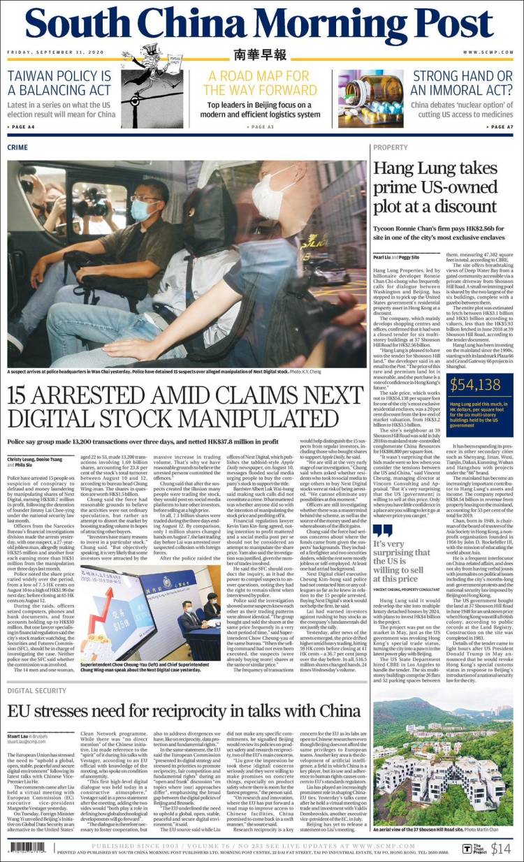 Portada de South China Morning Post (China)
