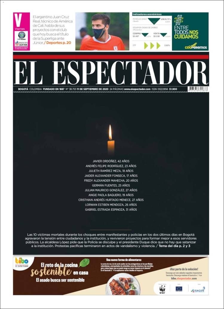 Portada de El Espectador (Colombia)