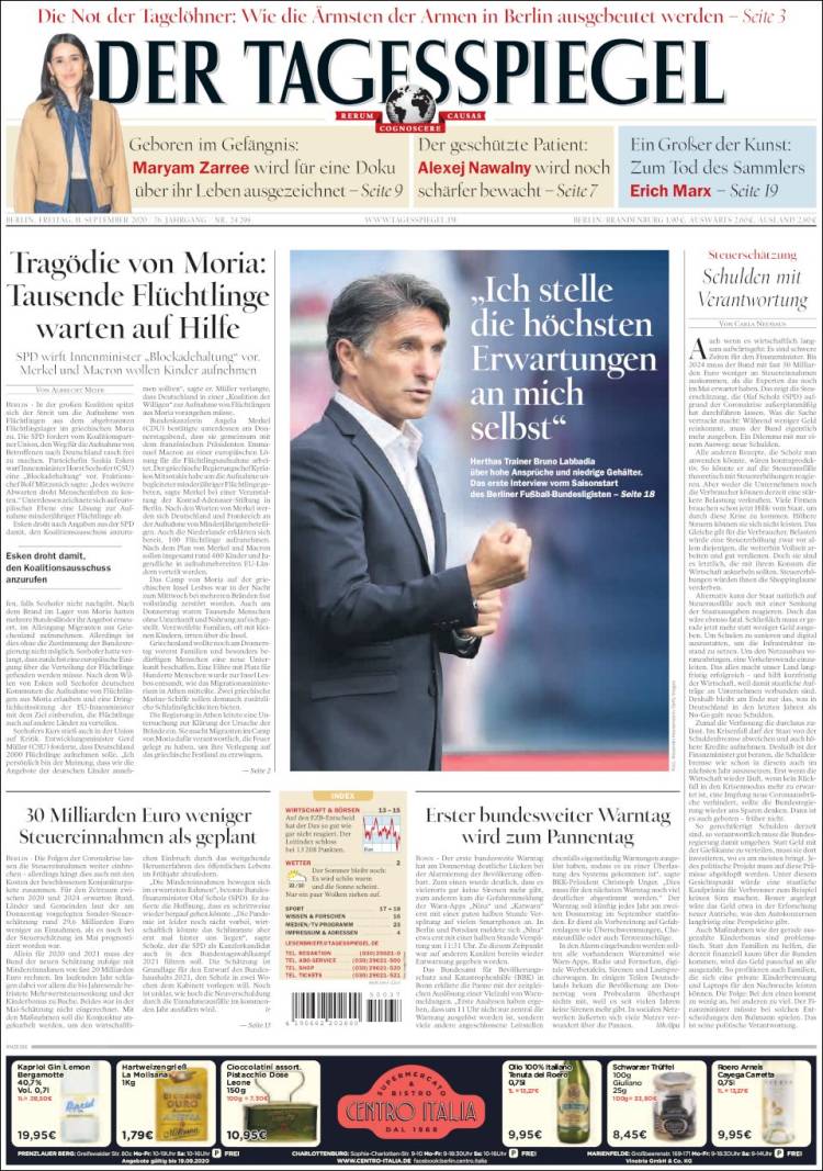 Portada de Der Tagesspiegel (Alemania)