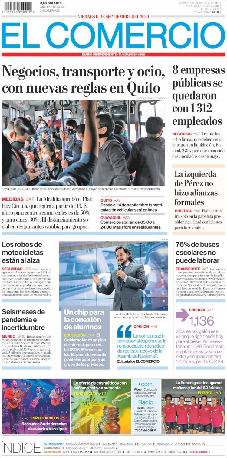 Portada de El Comercio (Ecuador)