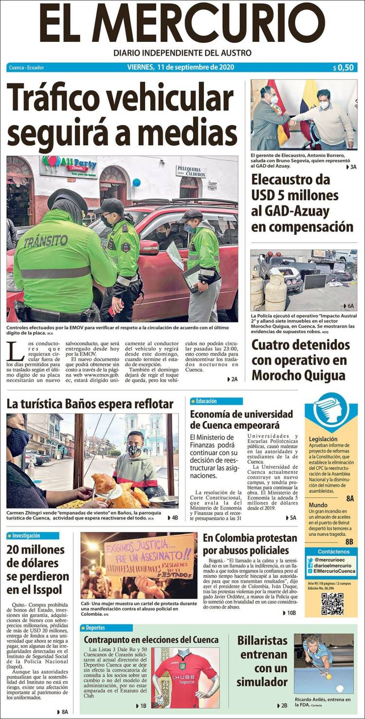 Portada de Diario El Mercurio (Ecuador)