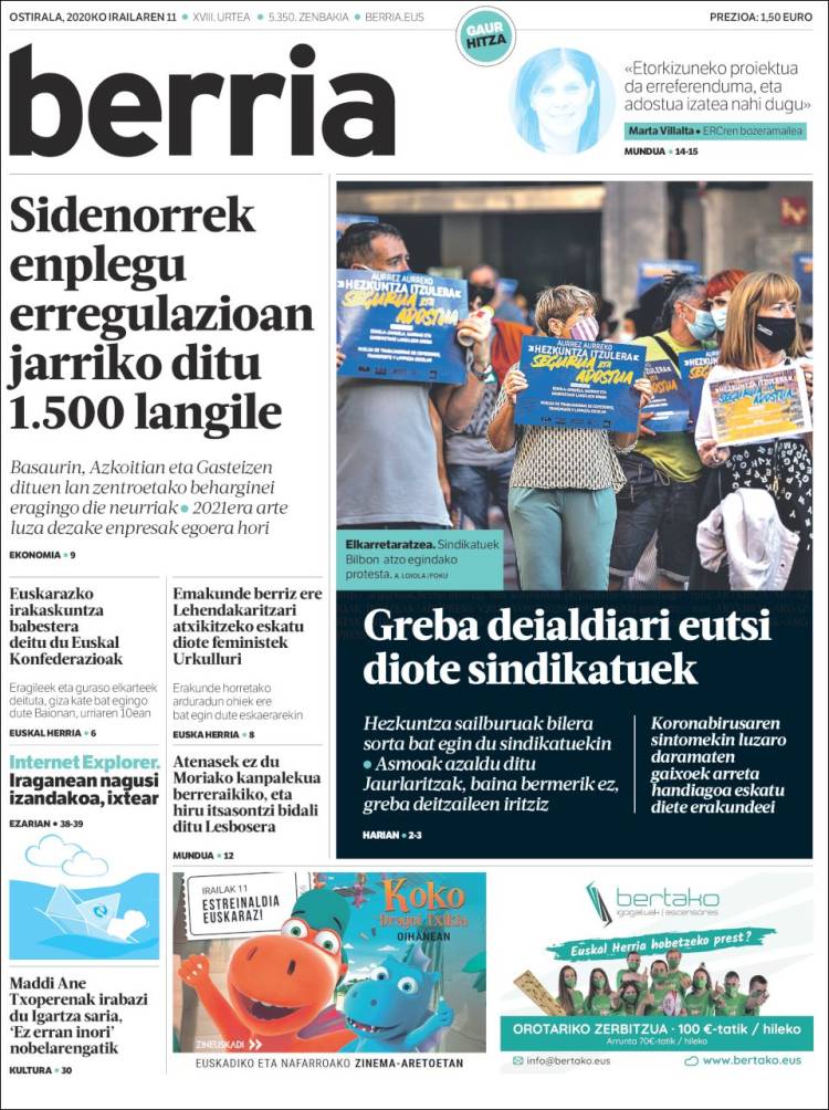 Portada de Berria (Espa&ntilde;a)