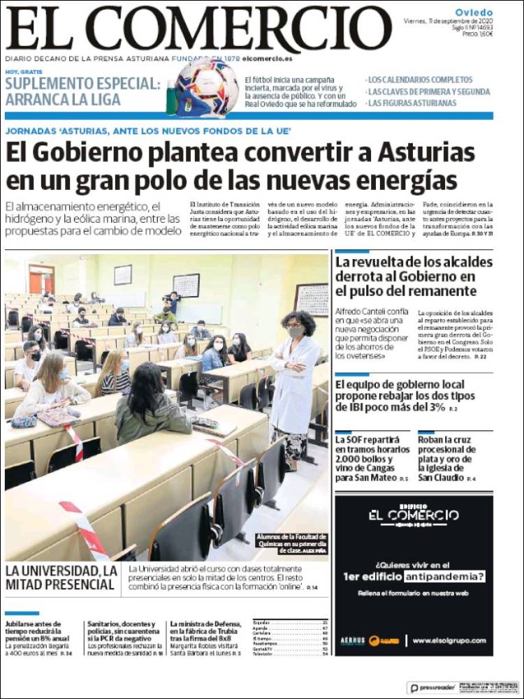 Portada de El Comercio (Espa&ntilde;a)