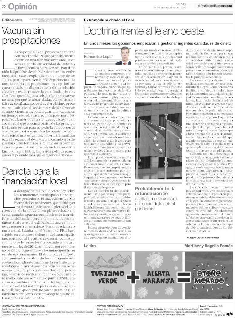 Portada de El Periódico de Extremadura (Espa&ntilde;a)