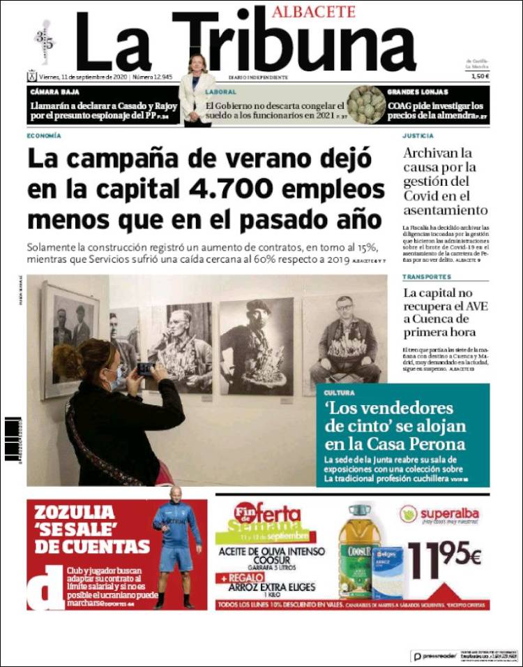 Portada de La Tribuna de Albacete (Espa&ntilde;a)