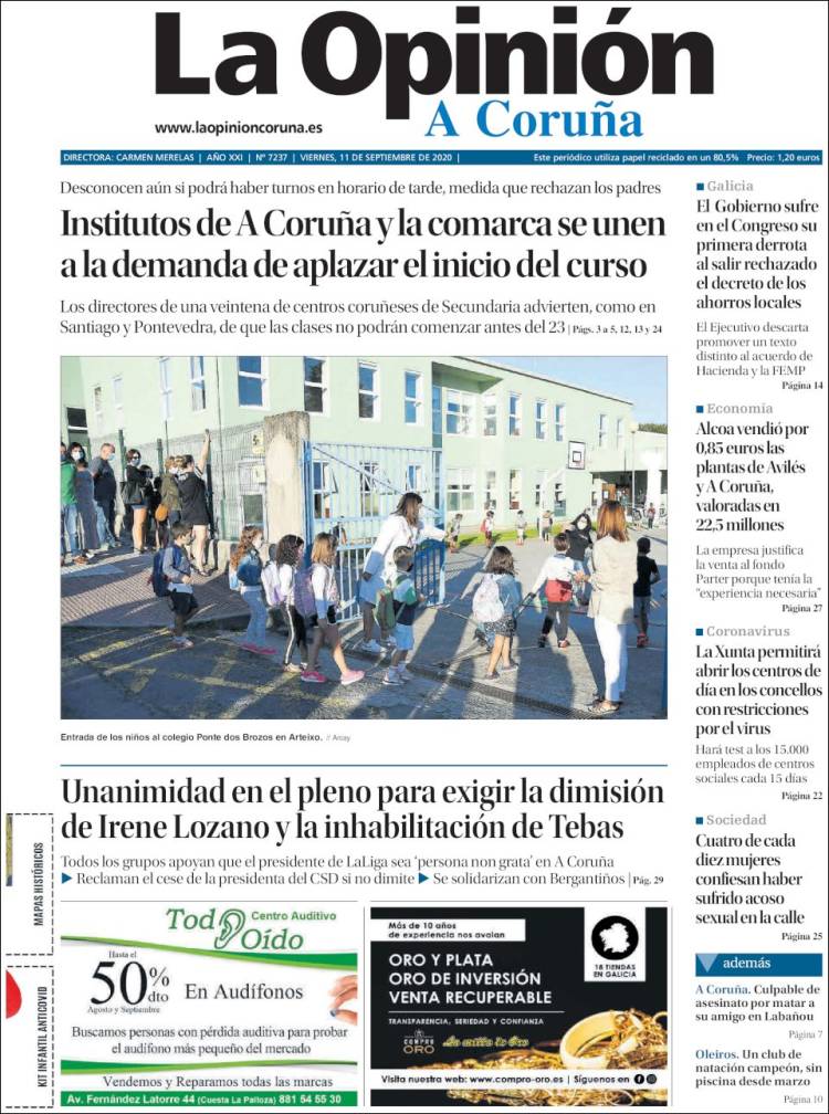 Portada de La Opinión de A Coruña (Espa&ntilde;a)