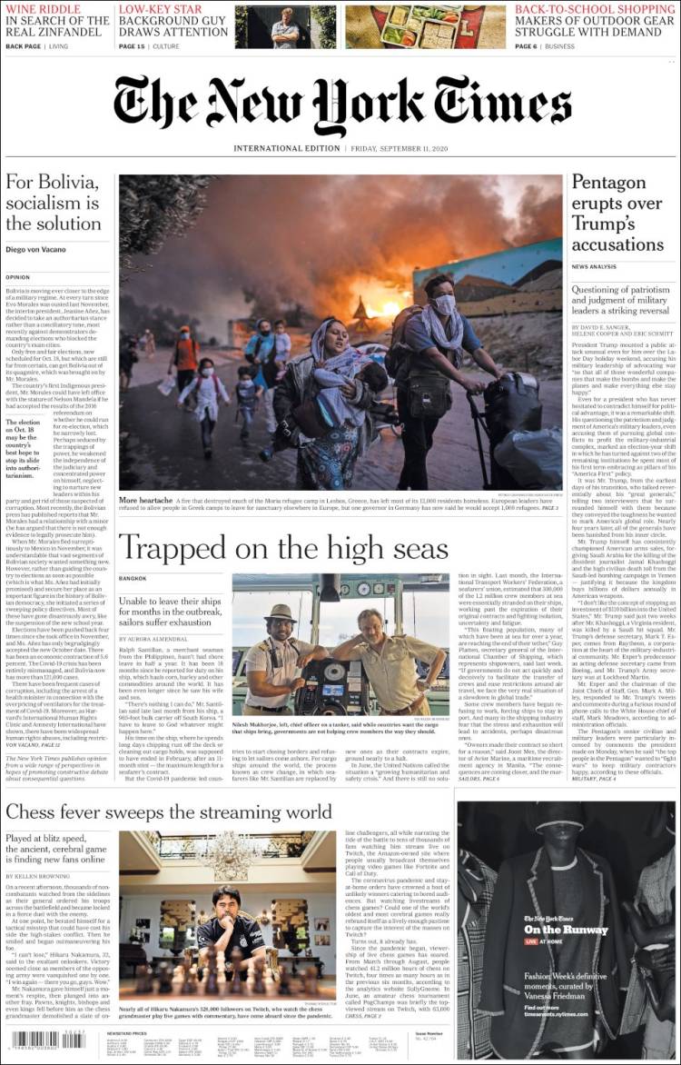 Portada de International New York Times (Europa)