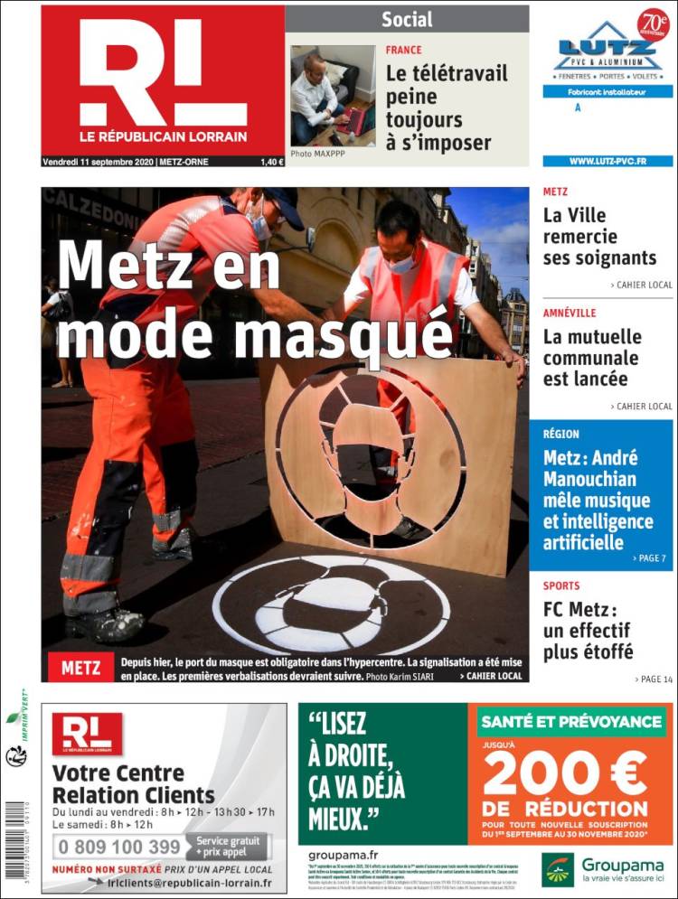 Portada de Le Republicain Lorrain (France)