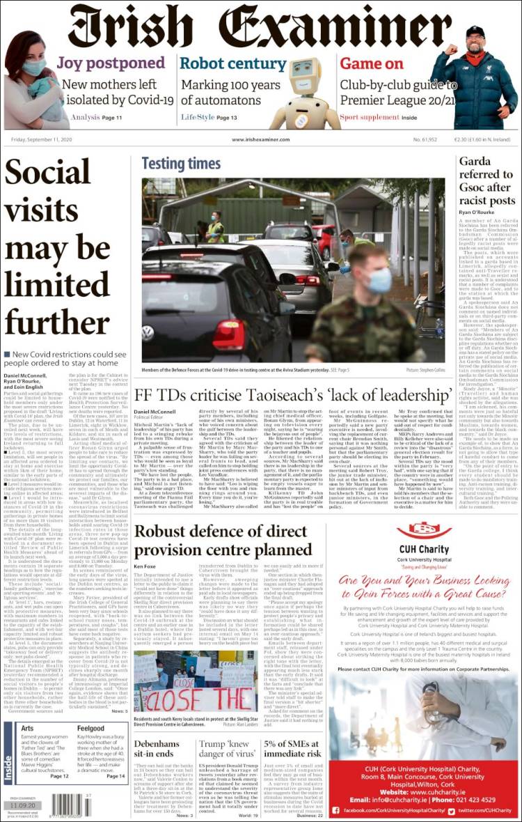 Portada de Irish Examiner (Irlanda)