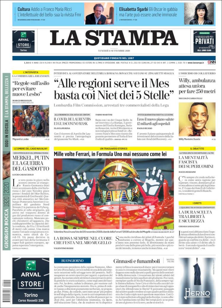 Portada de La Stampa (Italia)