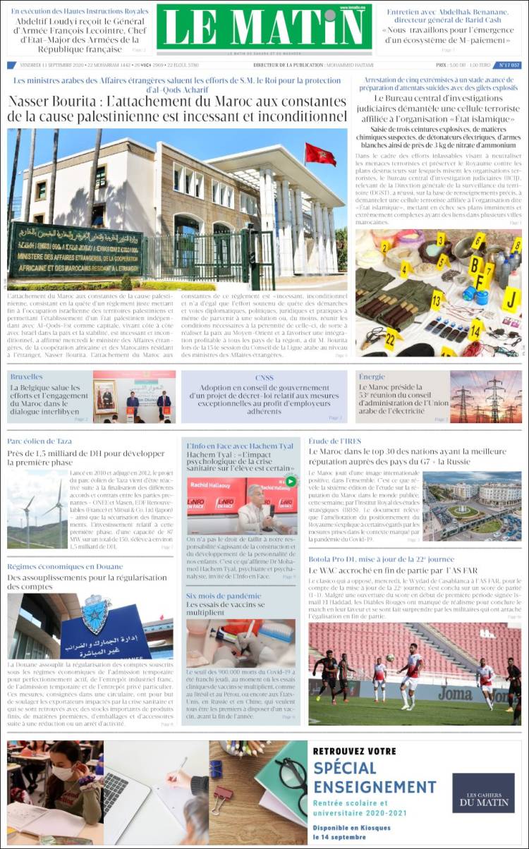 Portada de Le Matin (Marruecos)