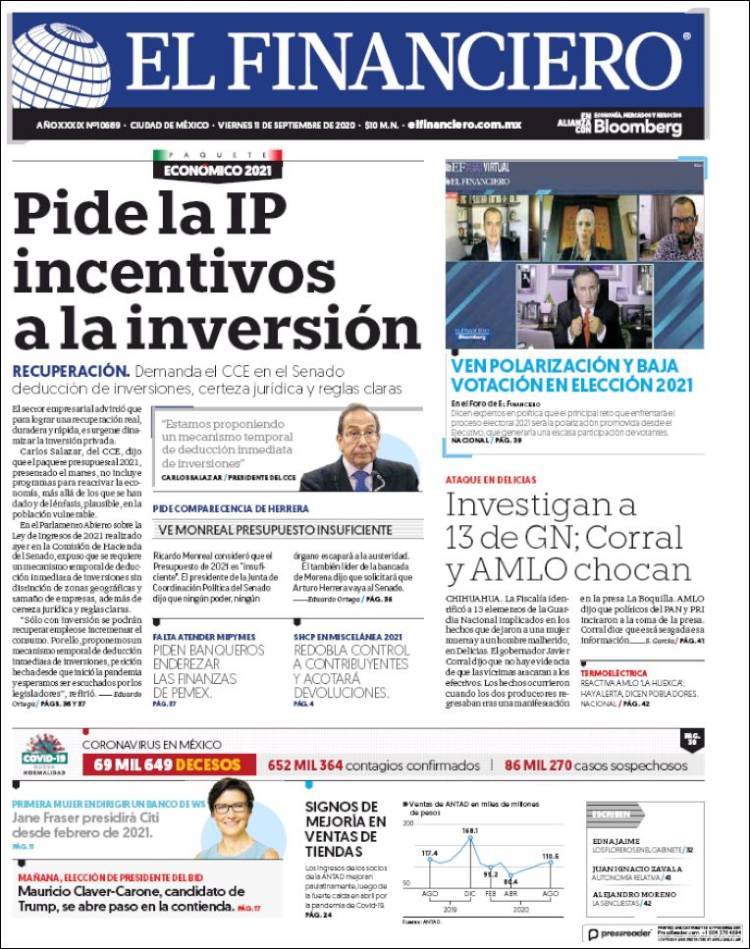 Portada de El Financiero (M&eacute;xico)