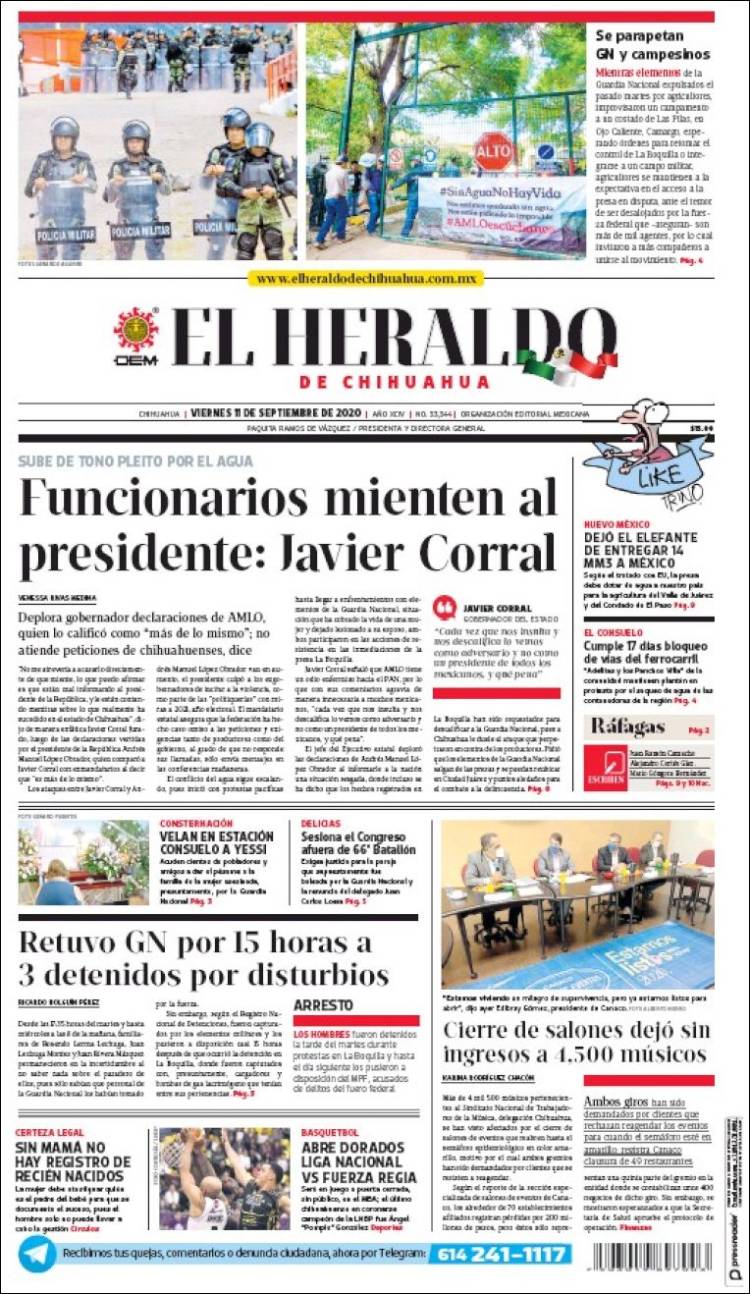 Portada de El Heraldo de Chihuahua (M&eacute;xico)