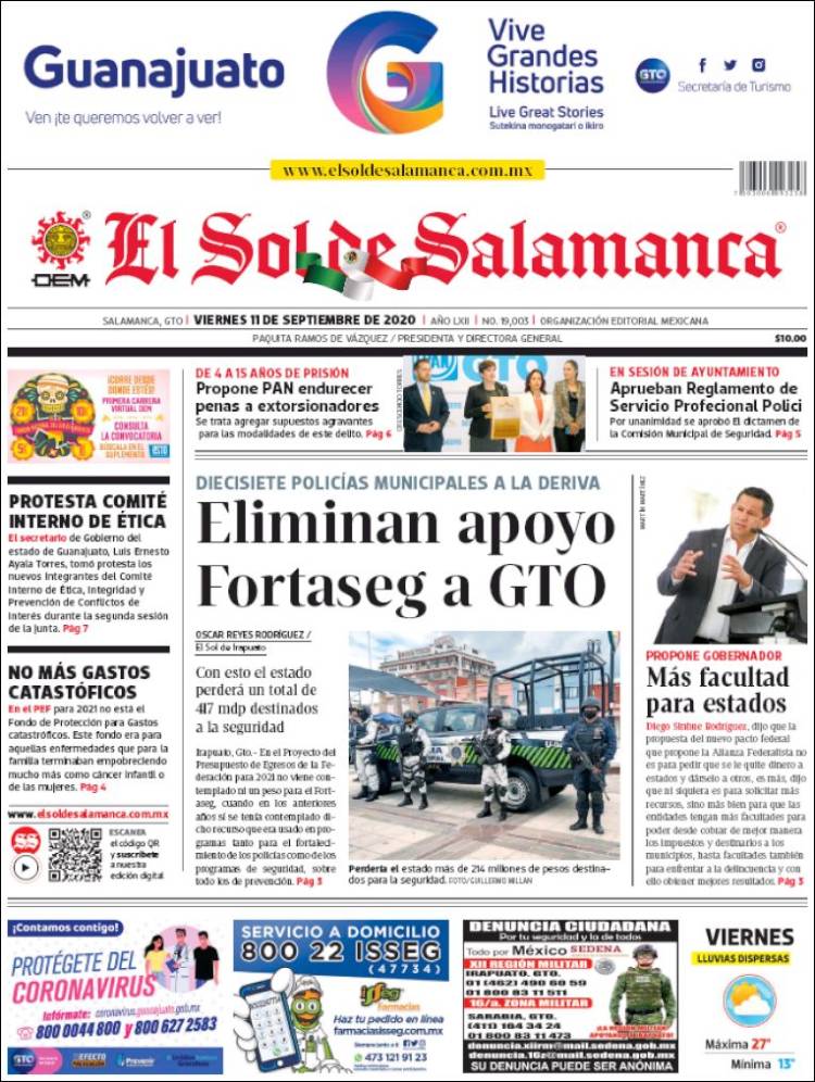 Portada de El Sol de Salamanca (M&eacute;xico)