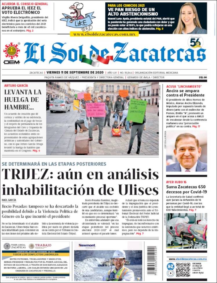 Portada de El Sol de Zacatecas (M&eacute;xico)