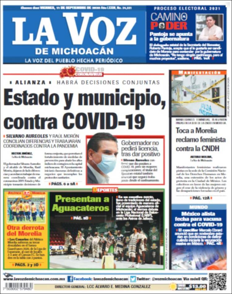 Portada de La Voz de Michoacán (M&eacute;xico)