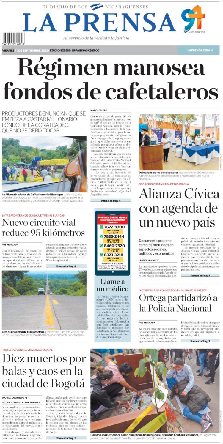 Portada de La Prensa (Nicaragua)