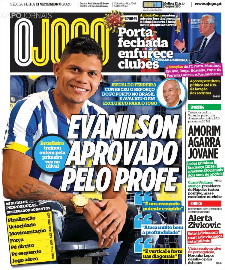 Portada de O Jogo (Portugal)