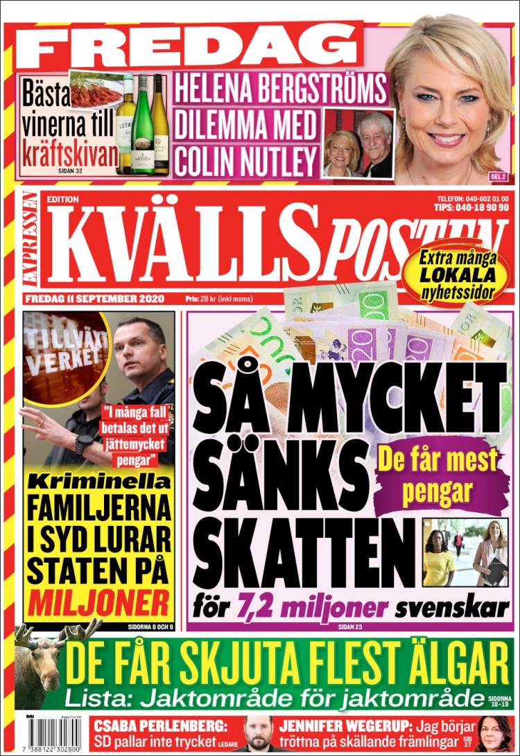 Portada de Kvällsposten (Suecia)