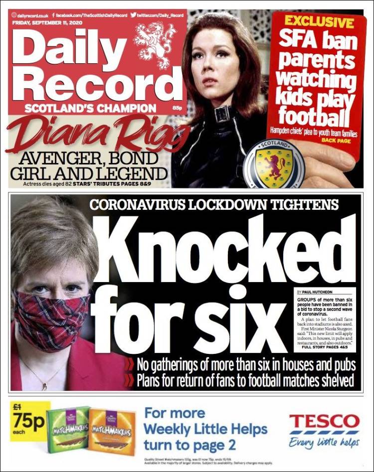 Portada de Daily Record (Reino Unido)