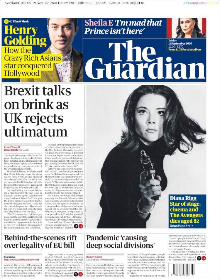 Portada de The Guardian (Reino Unido)