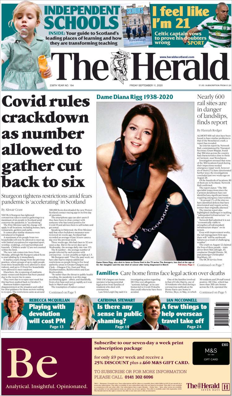 Portada de The Herald (Reino Unido)