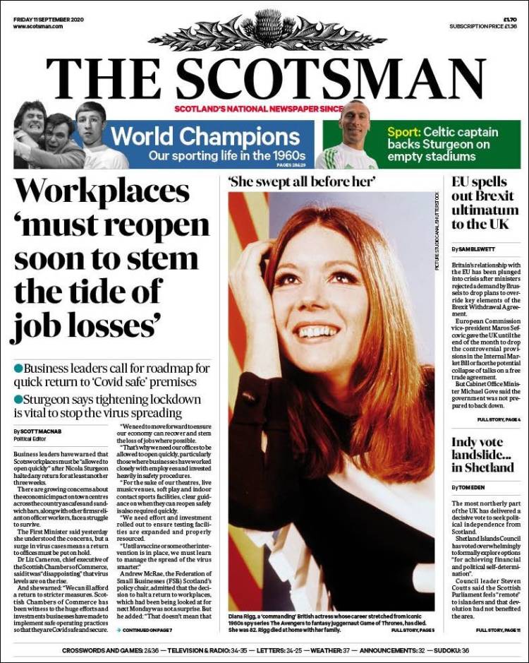Portada de The Scotsman (Reino Unido)