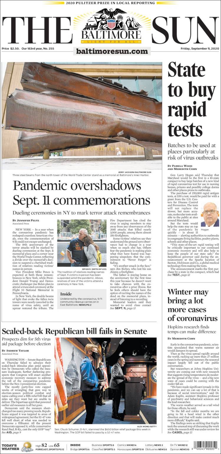 Portada de The Baltimore Sun (USA)