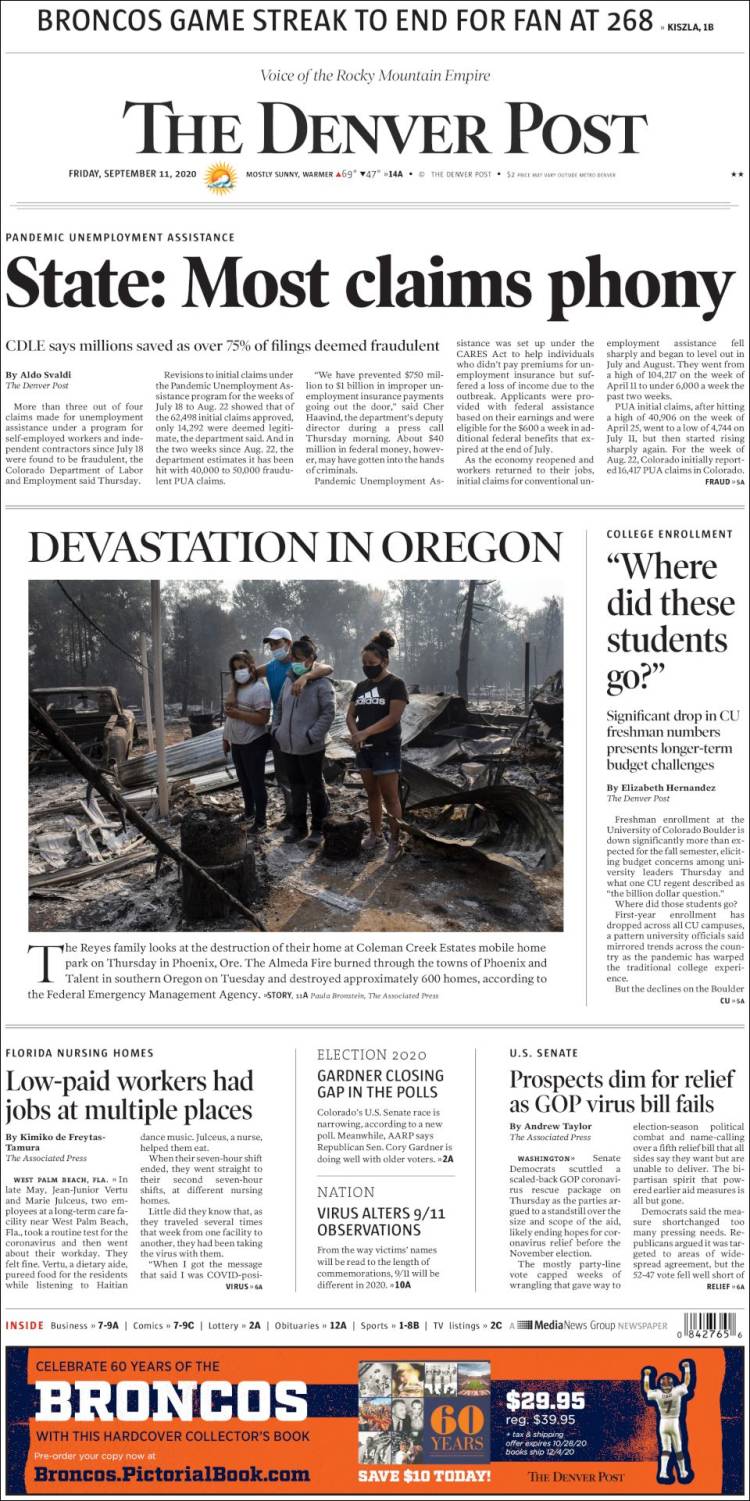 Portada de The Denver Post (USA)