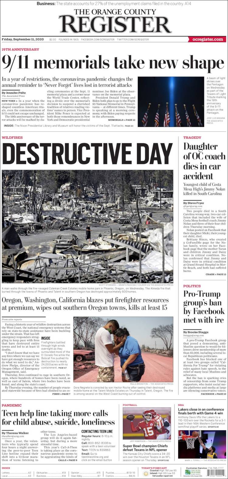 Portada de The Orange County Register (USA)