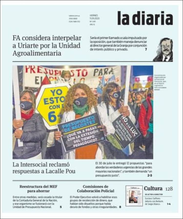 Portada de La Diaria (Uruguay)