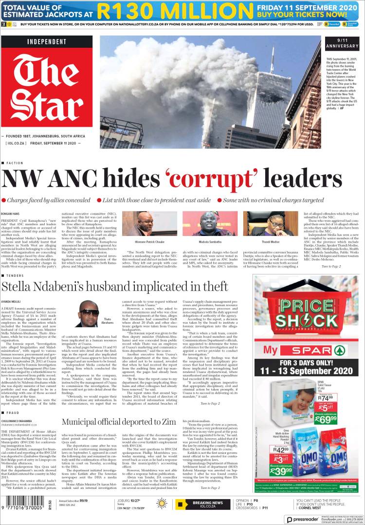 Portada de The Star (Sud&aacute;frica)