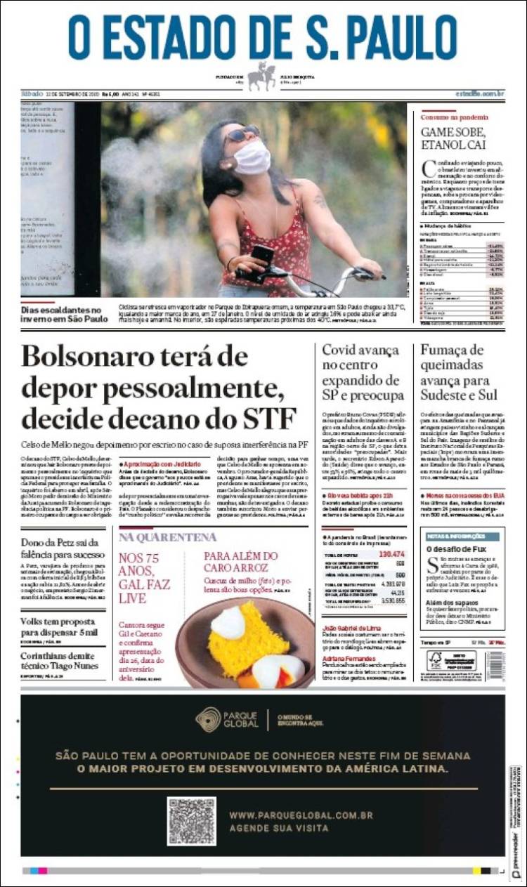 Portada de O Estado de São Paulo (Brasil)