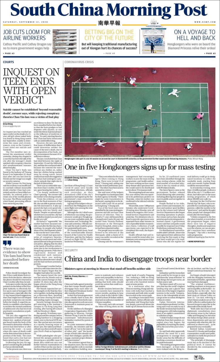 Portada de South China Morning Post (China)