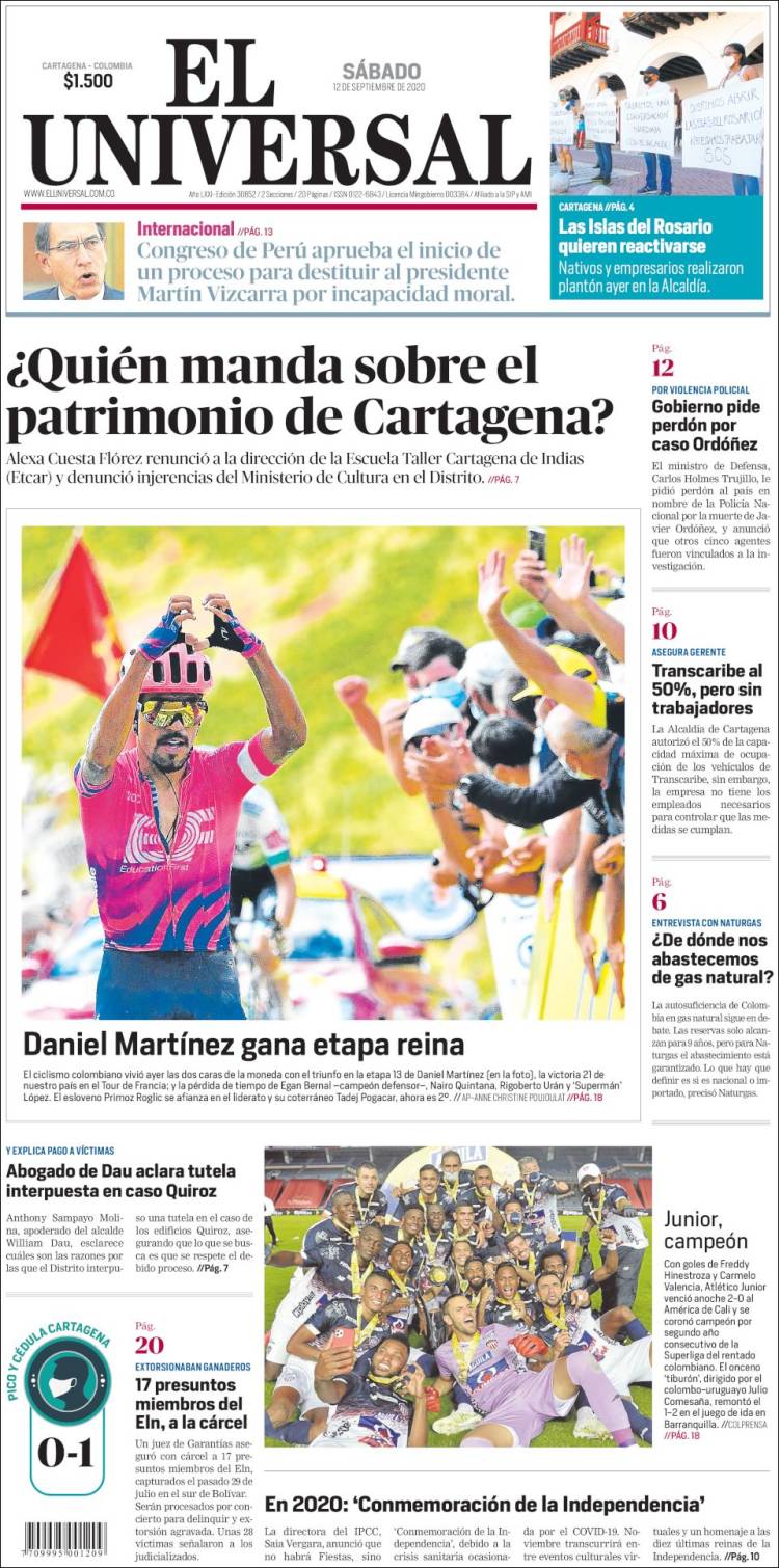 Portada de El Universal (Colombia)