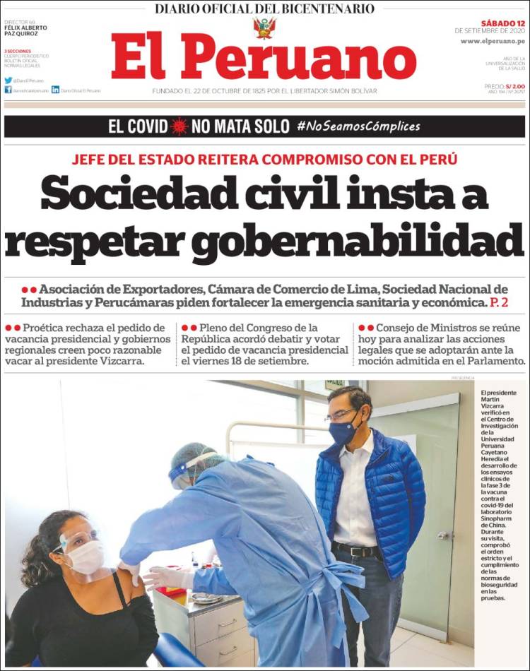 Portada de El Peruano (Per&uacute;)