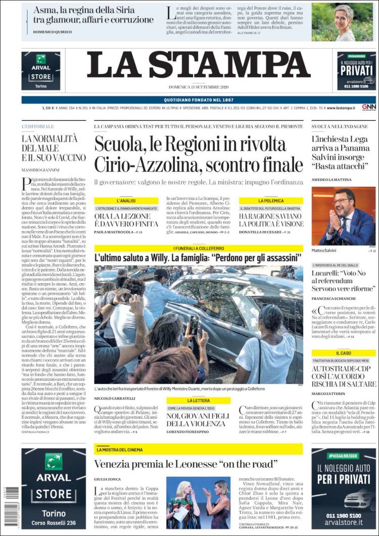 Portada de La Stampa (Italia)