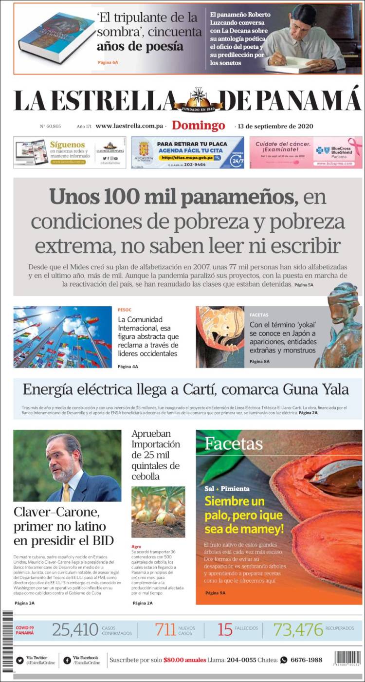 Portada de La Estrella de Panamá (Panam&aacute;)