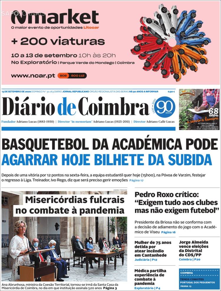 Portada de Diário de Coimbra (Portugal)