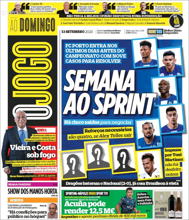 Portada de O Jogo (Portugal)