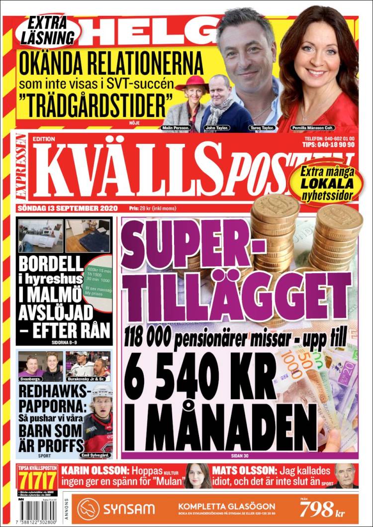 Portada de Kvällsposten (Suecia)