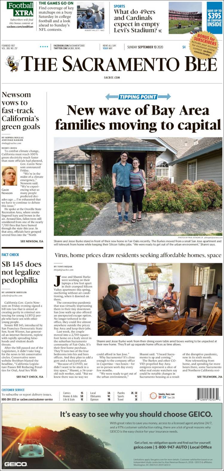 Portada de The Sacramento Bee (USA)