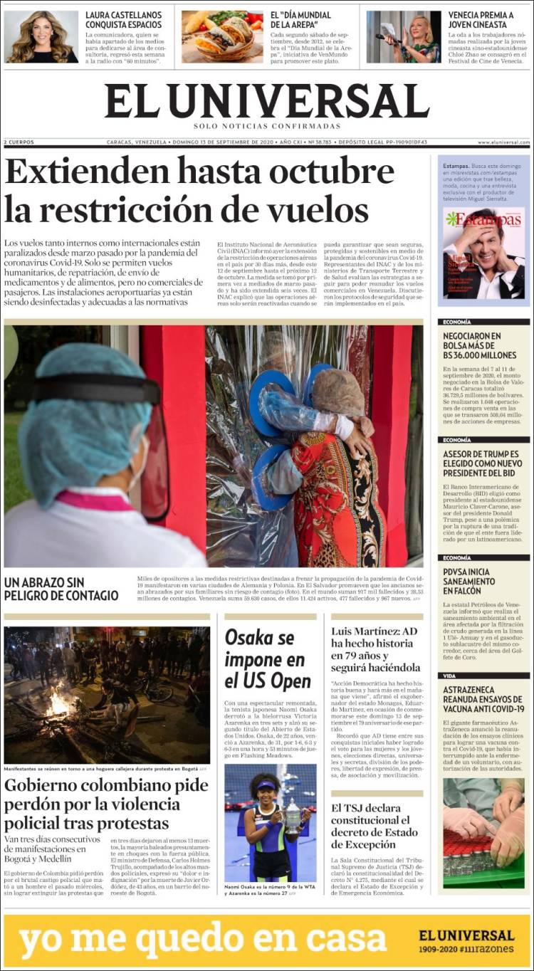 Portada de Universal (Venezuela)