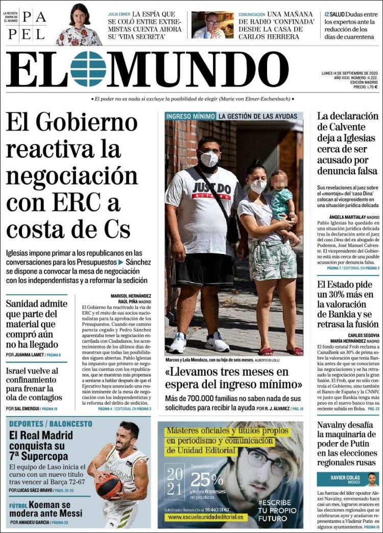 Portada de El Mundo (España)