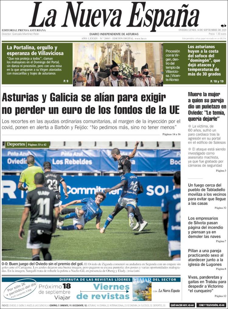 Portada de La Nueva España (España)