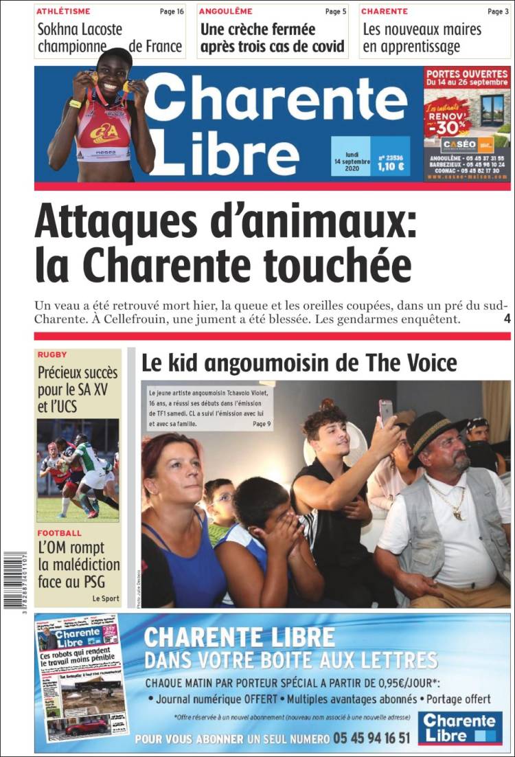 Portada de Charente Libre (Francia)