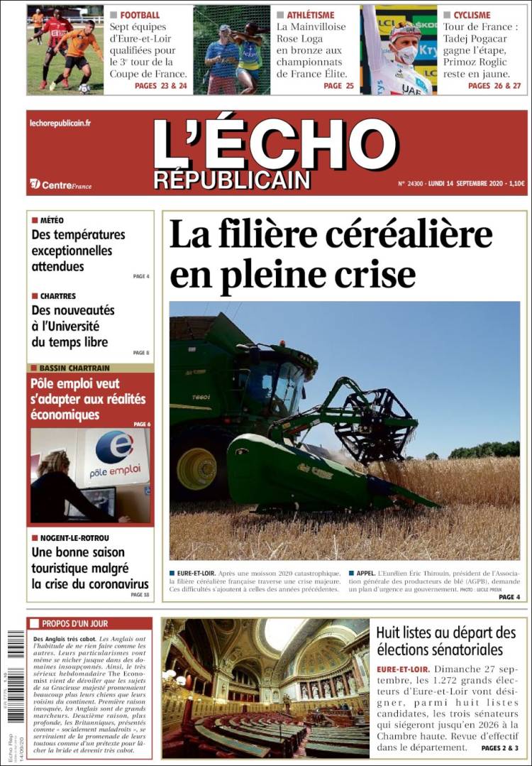 Portada de L'Echo Républicain (Francia)